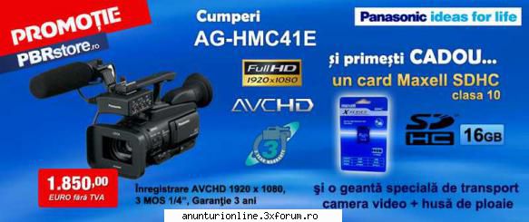 dealer autorizat panasonic broadcast vinde din stoc panasonic ag-hmc41  1850 eur. promotie! la